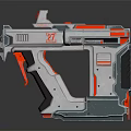 Futuristic Sci-Fi Weapon Silver And Red Body With Modern Design Grip And Number 27 Detail