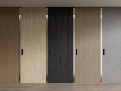 Modern Home Interior Featuring Sleek Sliding Doors In Wooden Black Gray And Beige Tones 3d model