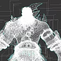 Orc Warrior Game Character with Giant Axe Spiked Armor Fangs Fur Chains and Scars