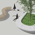 Woven Outdoor Chair in Park Scene with Green Grass Tree and Relaxing Seating Area