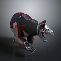Mechanical Bear 3D Model With Revenge Text Black Red Design And Open Mouth Metal Parts