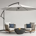 Outdoor Sofa Chairs With Wicker Frames Fire Pit And Large Umbrella 3d model
