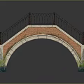 Red Brick Arch Bridge With Black Iron Railings Stone Steps Mossy Base And Water Reflection