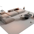 Modern Beige L-shaped Sofa and Coffee Table Set with Side Chair and Floor Lamp