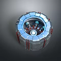 Circular Metallic Mechanical Device Featuring Blue Silver Components And Internal Gears 3d model