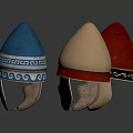 Decorative Helmets In Various Colors With Patterns Straps Arranged On Gray Background And Reflections 3d model
