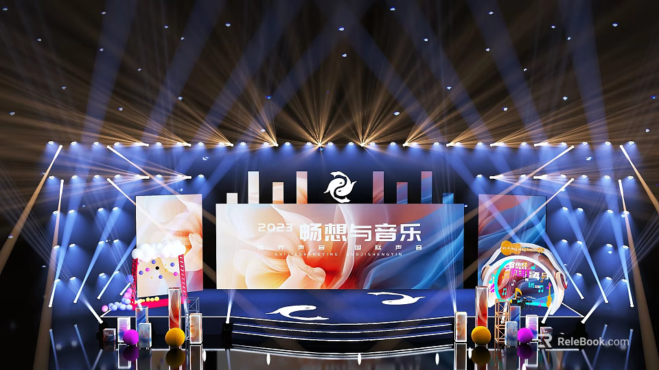 Vibrant Music Stage With Dynamic Lighting And Themed Backdrop For Performance 3d model 