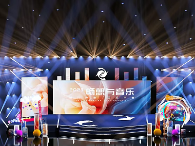 Vibrant Music Stage With Dynamic Lighting And Themed Backdrop For Performance 3d model