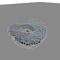 Iconic Bird's Nest National Stadium Exterior With Steel Latticed Circular Design And Green Field