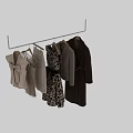 Stylish Women's Clothes Hanging on Hangers with Patterned Dress Brown Coat and Beige Vest