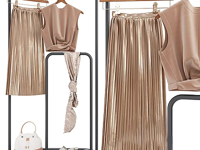 Clothing Hangers Display Stylish Pleated Skirt Sleeveless Top And Accessories 3d model