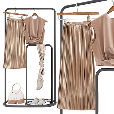 Clothing Hangers Display Stylish Pleated Skirt Sleeveless Top And Accessories 3d model