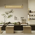 Modern Bubble Tea Shop Interior With White Cushions Green Plants And Seating Area