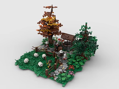 Commercial Equipment For Crafting Natural Countryside Lego Scenes With Trees Sheep And Bench 3d model