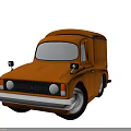 Orange Small Vintage Van With Classic Front Design And Black Wheels 3d model