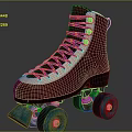 Vintage Burgundy Suede Roller Skates With Purple Blue Laces And Teal Wheels