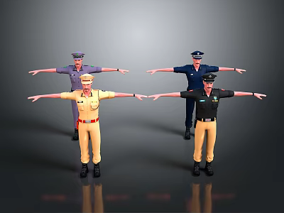 3D Uniformed Character Models With Various Colored Outfits And Outstretched Arms 3d model
