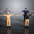3D Uniformed Character Models With Various Colored Outfits And Outstretched Arms