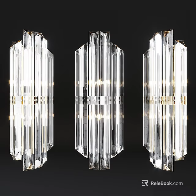 Modern Elegant Transparent Crystal Wall Lamps With Striped Design And Lighting 3d model 