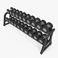 Black Dumbbell Rack With Round Weight Plates Organized In Two Rows For Gym Training