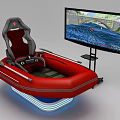 Red Inflatable Boat Shaped Gaming Simulator Seat With Large Monitor And Control Panel