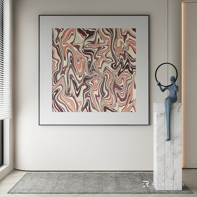 Abstract Painting With Colorful Swirls In Modern Interior 3d model 
