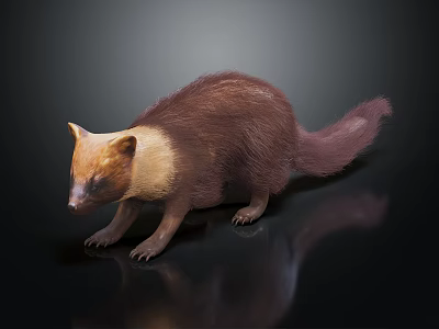Small Mammal With Brown And Tan Fur Standing On Black Background With Reflection 3d model