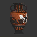Ancient Greek Style Red And Black Vase With Twin Handles And Winged Figures Design
