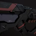 Black And Red Sci Fi Gun With Futuristic Mechanical Design And Tactical Grip