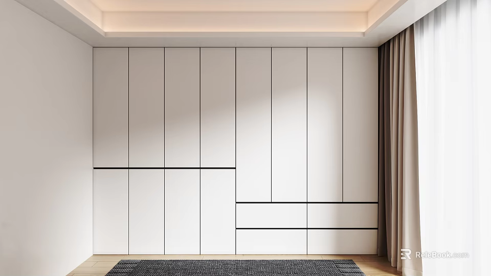 Modern Wardrobe With Sleek White Cabinet Doors And Drawer Compartments In Bedroom 3d model 