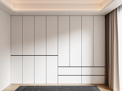 Modern Wardrobe With Sleek White Cabinet Doors And Drawer Compartments In Bedroom 3d model