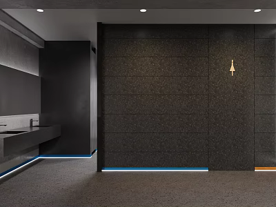 Modern Public Restroom Interior With Dark Wall Panels LED Strip Lighting And Sink Mirror 3d model