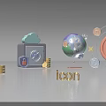 Cryptocurrency Financial Icons Billboard with Secure Storage Global Cloud and Digital Assets
