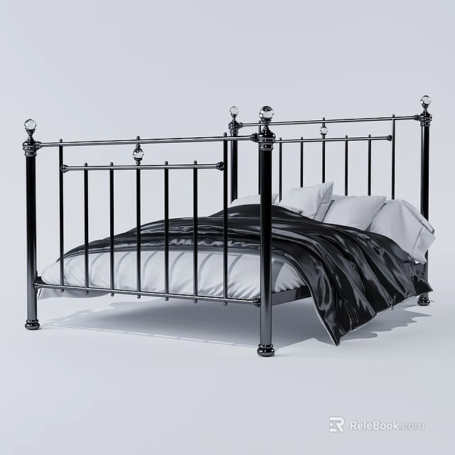 Black Metal Children's Bed With Four Poster Design And Decorative Bedposts 3d model 