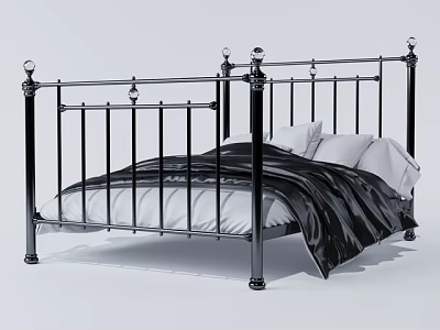 Black Metal Children's Bed With Four Poster Design And Decorative Bedposts 3d model