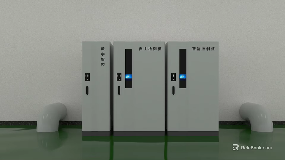 Smart Autonomous Industrial Control Cabinets with Digital Displays for Factory Automation 3d model 
