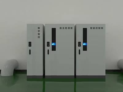 Smart Autonomous Industrial Control Cabinets with Digital Displays for Factory Automation 3d model