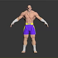 Bald Head Muscular Game Movie Character With Purple Shorts Yellow Belt White Wrist Guards