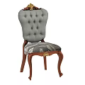 Classic Dining Chair With Grey Tufted Backrest Leaf Pattern Seat Cushion Wooden Legs Brass Accents