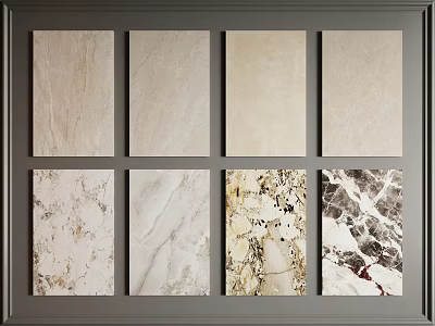 Various Marble Texture Wall Panels Display On Dark Background With Different Patterns 3d model