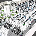 Modern Supermarket Shopping Space With Organized Shelves Checkout Counters And Product Displays