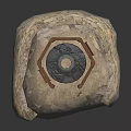 Garden Ornament With Stone Base Hexagonal Wooden Fence And Circular Well Opening