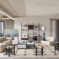 Modern Living Room Interior With White Sofa Coffee Table Bookshelf Floor Lamp And Large Windows