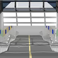 Underground Passage with Skylight Staircase Yellow Dividing Line Green and Blue Wall Decorations and Railings
