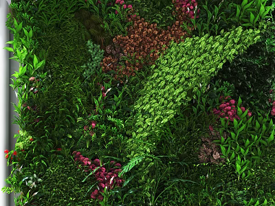 Living Plant Wall With Various Green Plants And Colorful Flowers Decorative Design 3d model