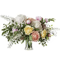 Stunning Vase Arrangement With Pink White Yellow Peonies Roses And Green Leaves