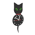 Black Cat Shaped Wall Clock with Green Eyes Black Dial and White Numbers