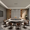 Modern Private Dining Room With Round Table Multiple Chairs And Floor To Ceiling Windows 3d model