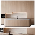 Modern Light Wood Kitchen Interior With Sleek Island Counter And Oven Cabinets