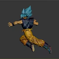 Anime Action Figure In Dynamic Battle Pose With Blue Spiky Hair And Orange Pants